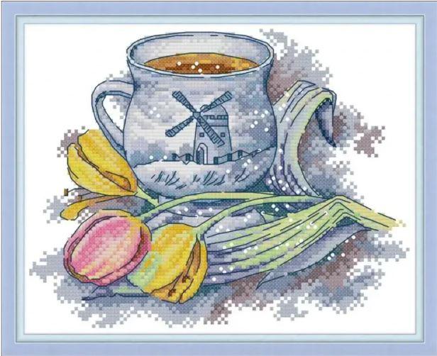 Набір для вишивання за нанесеною на канву схемою "Dutch teacup". AIDA 14CT printed, 27*21 см