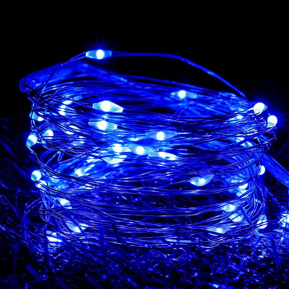 Гірлянда на батарейках 5м+ USB, 50-LED, колір - синий, постійне світіння