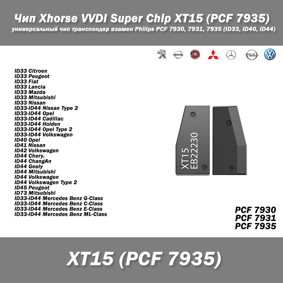 Чіп Xhorse VVDI Super Chip XT15 (PCF 7935) універсальний чіп транспондер замість Philips PCF 7930, 7931, 7935 (ID33, ID40, ID44)