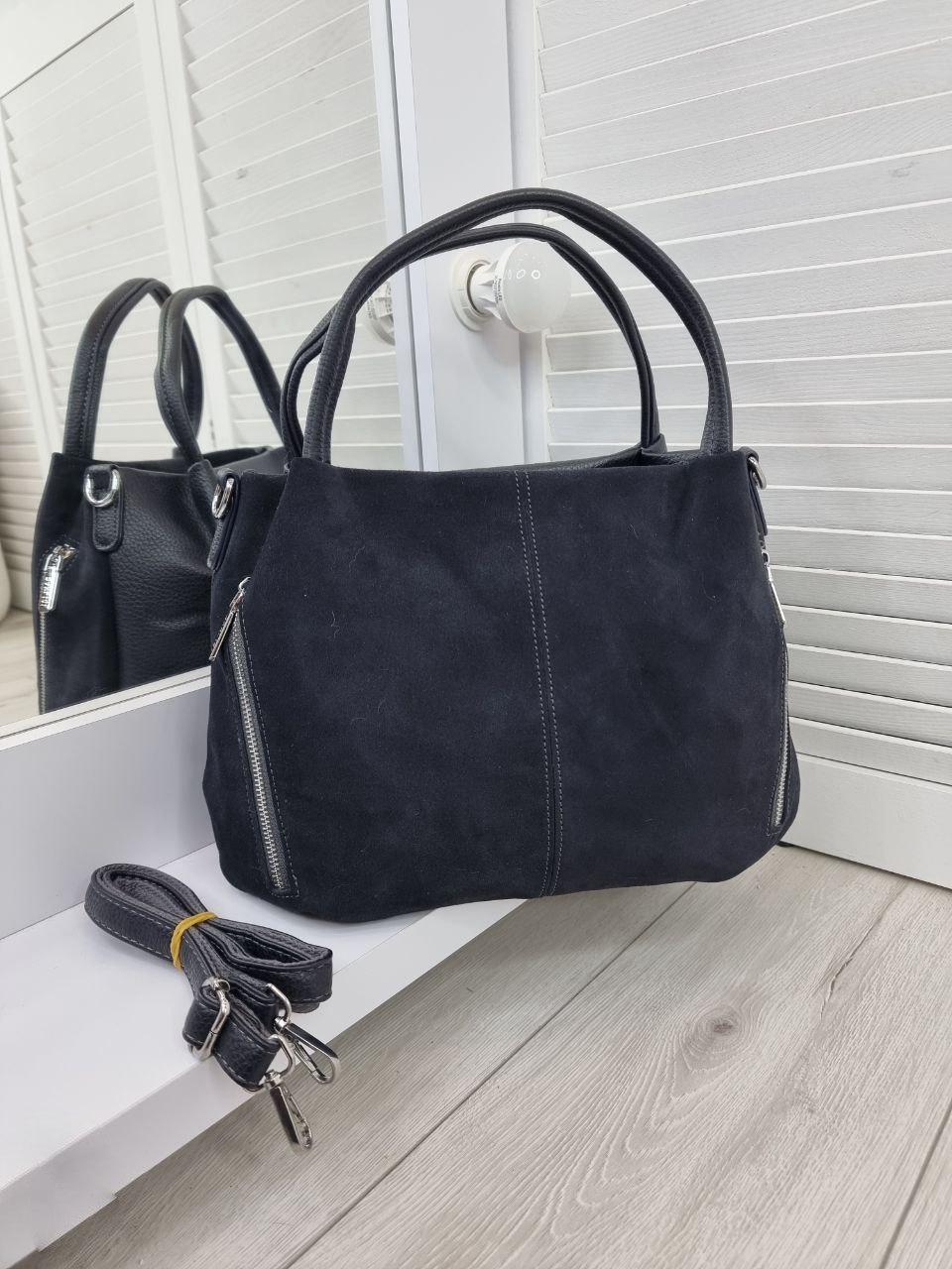 Жіноча сумка середнього розміру міська модна комбінована сіра замша+екошкіра