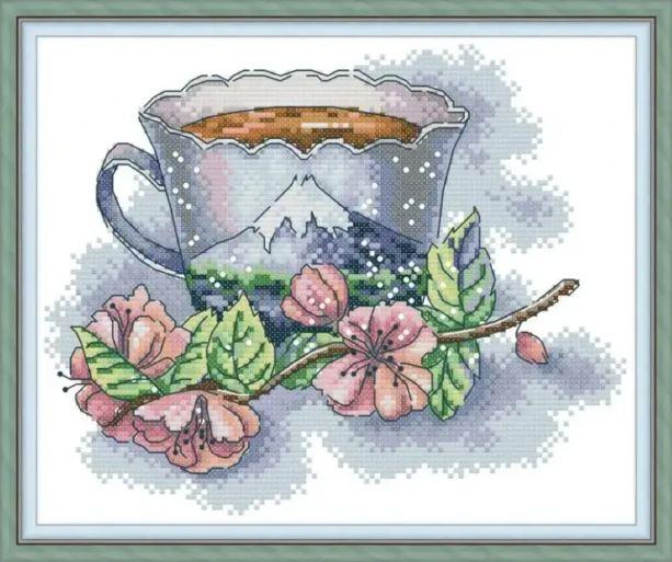 Набір для вишивання за нанесеною на канву схемою "Japanese teacup". AIDA 14CT printed, 28*21 см