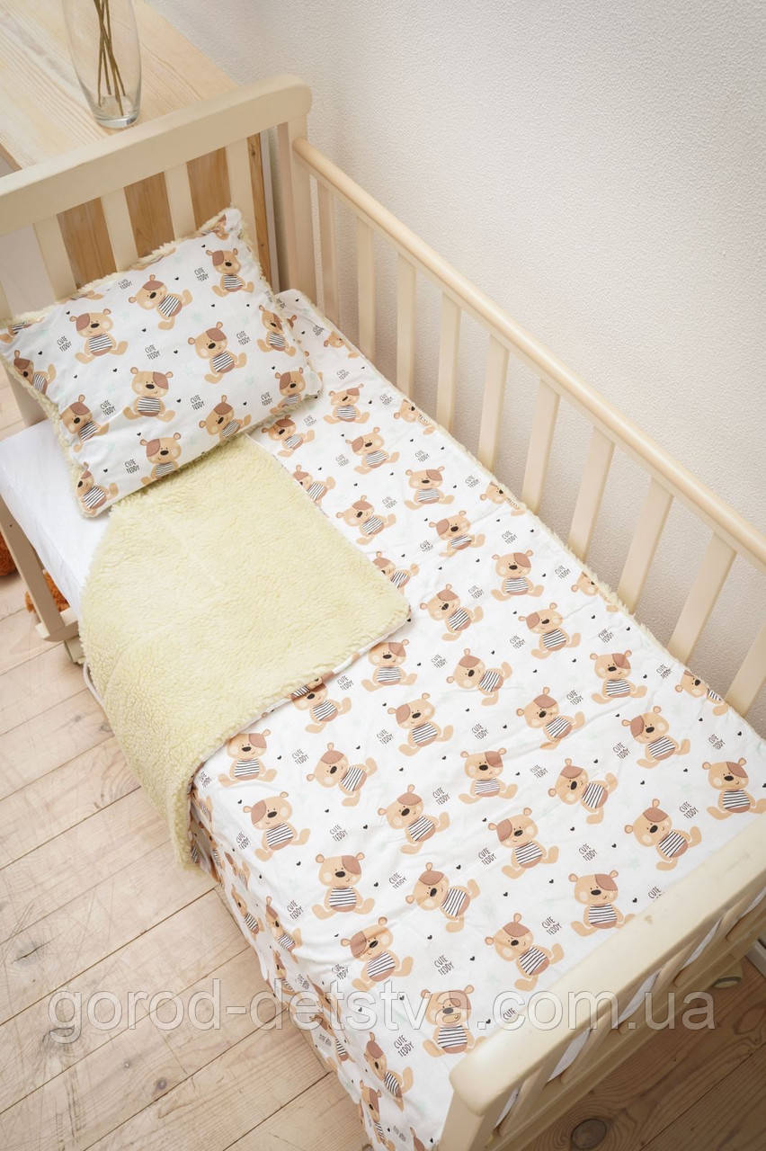 Комплект дитяча тепла ковдра на овчині 125 см*95 см та подушка в ліжечко дитини