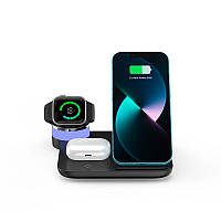 Зарядка Qi 4in1 wireless charger RGB X499 для Phone/Watch/Earphones 15W Max черная