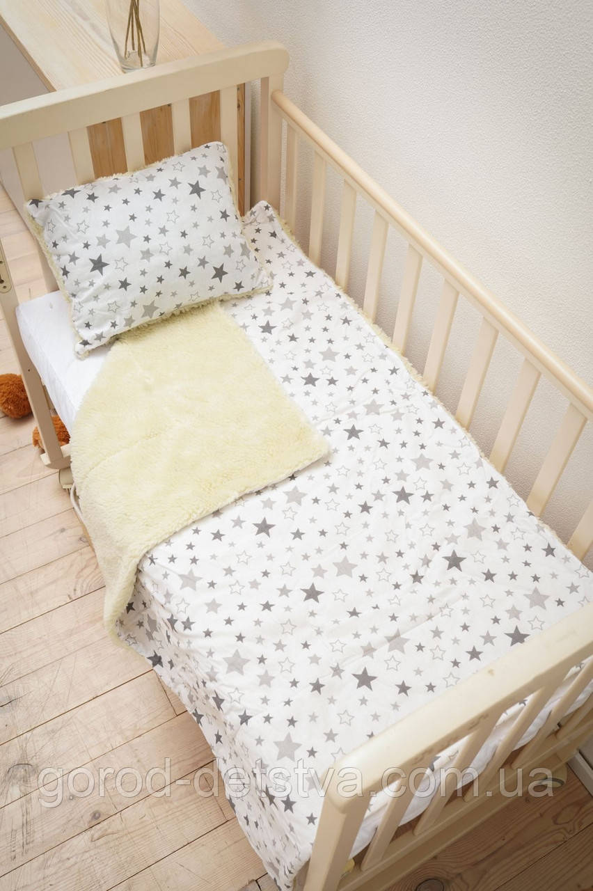 Комплект дитяча тепла ковдра на овчині 125 см*95 см та подушка в ліжечко дитини