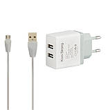 Адаптер мережевий micro cable KONI STRONG K2 2USB 2.1 A набір з кабелем мікросб чорний, фото 3