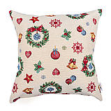 Декоративна Новорічна гобеленова наволочка 45х45 см, двобічна, фото 5