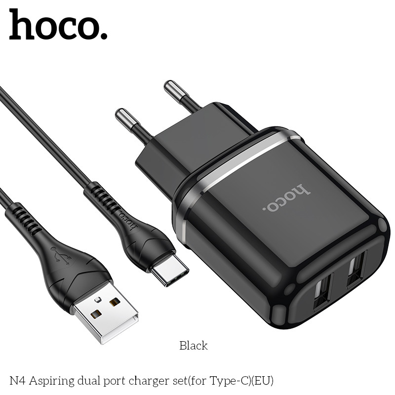 Блок мережевий HOCO N4 Aspiring dual port charger set Type-C 2USB чорний, фото 1