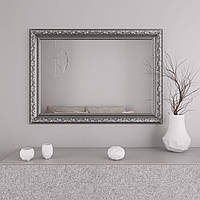 Настенное зеркало в широкой серебряной раме с патиной 76х106 Black Mirror в комнату спальню