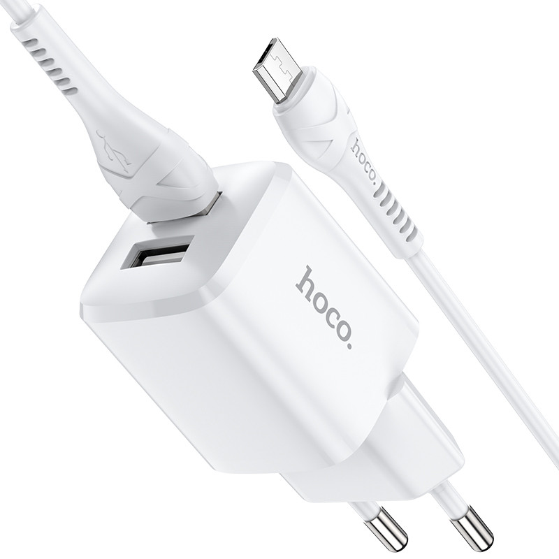 Зарядний пристрій HOCO N8 Briar dual port charger set з кабелем Micro USB - 2USB біле, фото 1