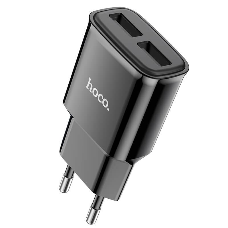 Адаптер мережевий HOCO Star round dual port charger C88A 2 порти чорний, фото 1