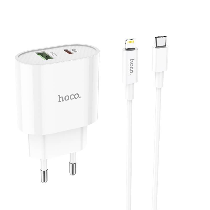 Адаптер мережевий Hoco Type-C to Lightning Cable Lineal C95A |1USB/1Type-C, PD/QC, 20W/3A|, фото 1