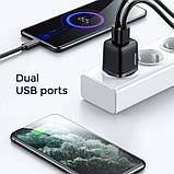 Адаптер — блок живлення мережевий JOYROOM Mini dual port smart fast charge L-2A121 2 порти блок живлення білий, фото 7