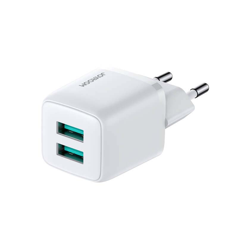 Адаптер — блок живлення мережевий JOYROOM Mini dual port smart fast charge L-2A121 2 порти блок живлення білий, фото 1