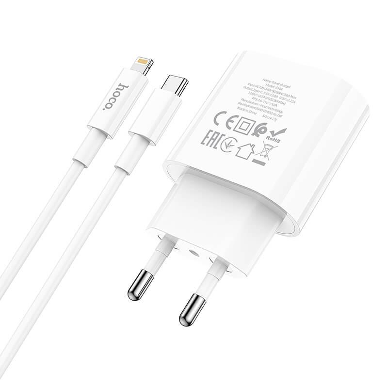 Адаптер Сетевой HOCO Type-C to Lightning Cable Metro single port charger set C94A |1Type-C, 20W/3A, PD/QC|, фото 1