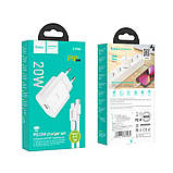 Адаптер Сетевой HOCO Type-C to Lightning Cable Metro single port charger set C94A |1Type-C, 20W/3A, PD/QC|, фото 7