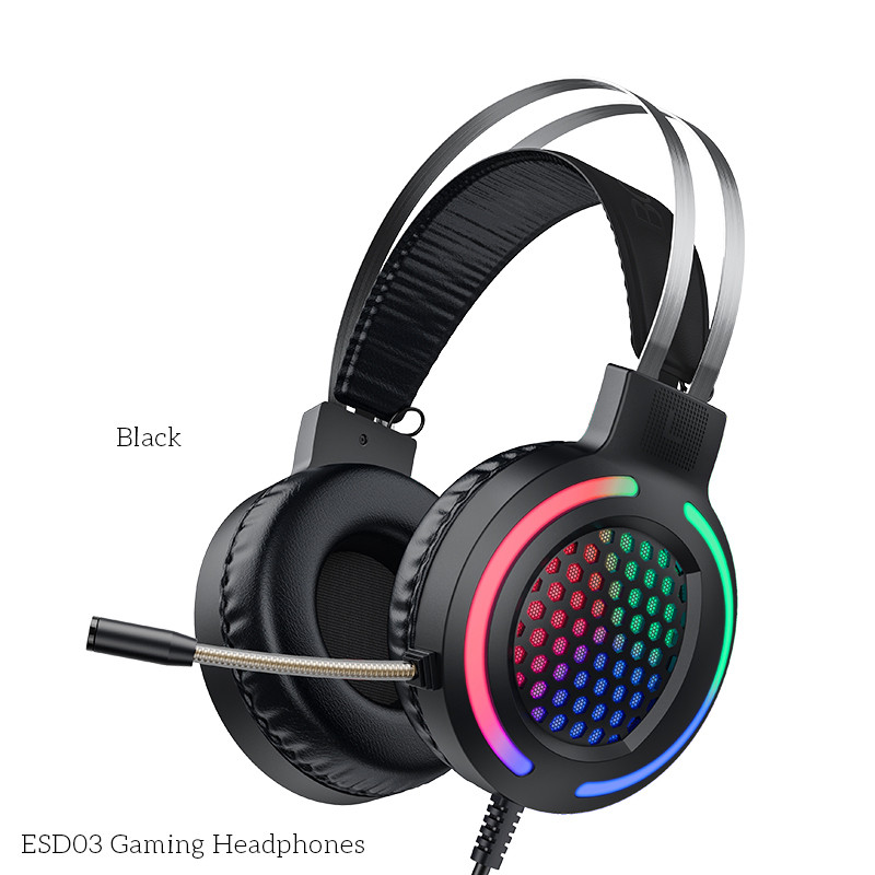 Навушники ігрові з підсвіткою НОСО ESD03 Gaming LED Headphones повнорозмірні чорні, фото 1