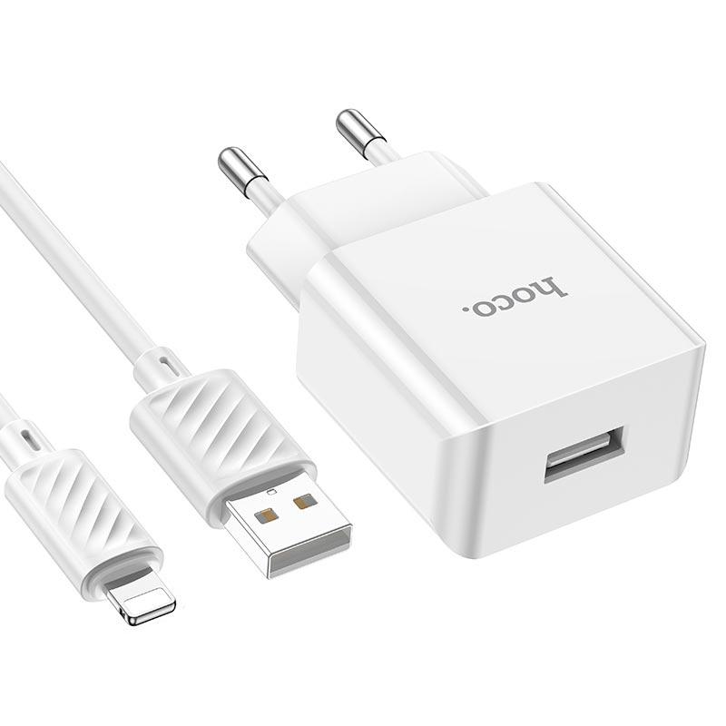 Комплект адаптер і кабель HOCO C106A Lightning Cable Leisure single port charger білий, фото 1