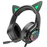 Навушники HOCO W107 Cute cat luminous cat ear gaming headphones чорно-зелені, фото 2