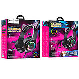 Навушники HOCO W107 Cute cat luminous cat ear gaming headphones чорно-зелені, фото 3
