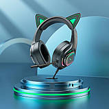 Навушники HOCO W107 Cute cat luminous cat ear gaming headphones чорно-зелені, фото 6