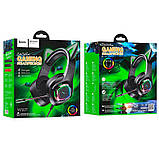 Навушники HOCO W107 Cute cat luminous cat ear gaming headphones чорно-зелені, фото 7