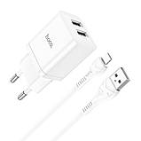 Набір блок і кабель HOCO N25 Maker + Lightning Cable dual port 2USB 2.1A білий, фото 4