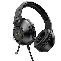 Наушники HOCO Sue headphones gaming W108 RGB подсветка кабель 2 метра черные