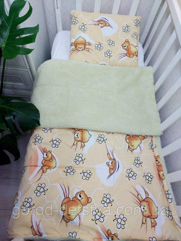 Комплект дитяча тепла ковдра на овчині 135 см*100 см та подушка в ліжечко дитини