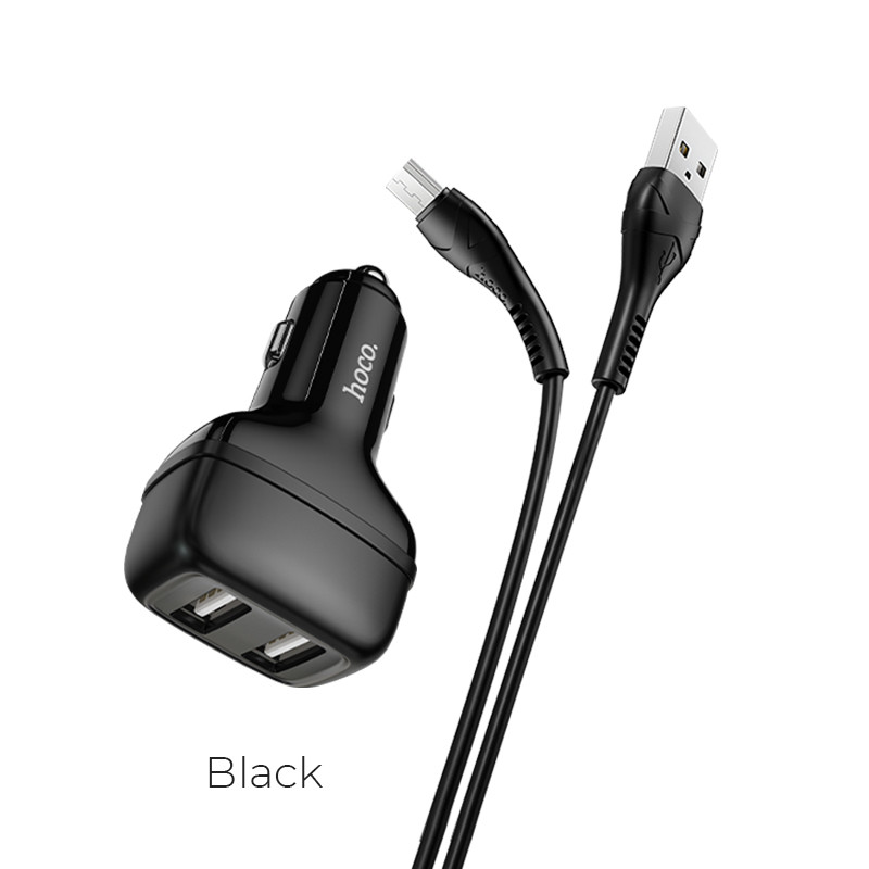 Адаптер автомобільний HOCO Micro USB Cable Leader Z36 чорний