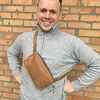 Стильная мужская поясная сумка-бананка из натуральной кожи, вместительная сумка светло-коричневого цвета lux