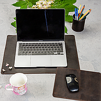 Шкіряний темно-коричневий канцелярський настільний набір офісні килимки для робочого столу підставки під ручки lux