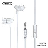 Навушники REMAX with mic Wired Earphone RW-106 HD Mic білі, фото 3