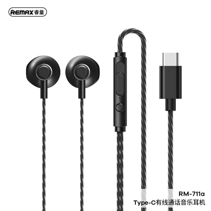 Навушники дротові REMAX TYPE-C Wired Earphone for Music & Call RM-711a чорні, фото 1