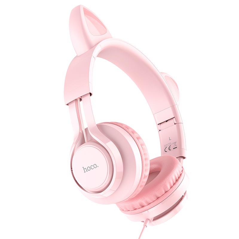Навушники HOCO W36 Cat ear headphones with mic з котячими вушками рожеві