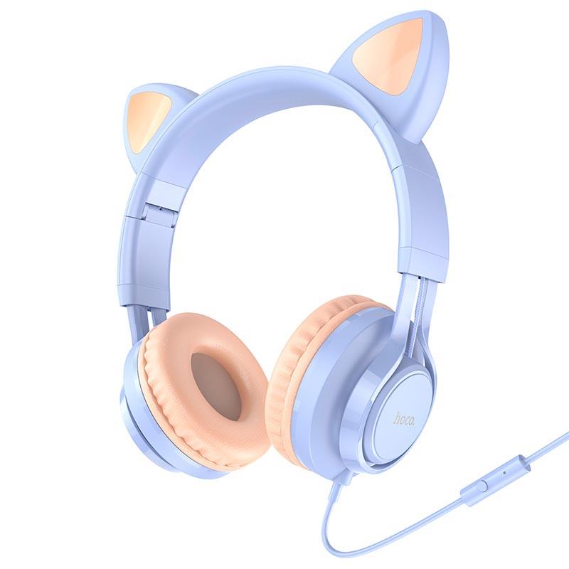 Навушники HOCO Cat ear headphones with mic W36 блакитні