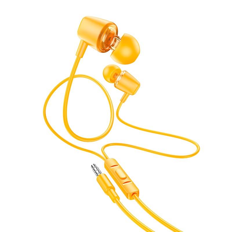 Навушники стерео з мікрофоном HOCO M107 Discoverer universal earphones with mic жовті, фото 1