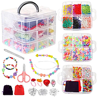 Меганабір дитячий для створення прикрас, брелоків, подарунок для дівчини, набір бусин та фурнітури Мод 7