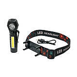 Ліхтарик налобний LED RL-211 Type-C, XPE LED+COB, Magnetic fix torch, фото 3