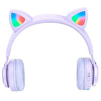 Наушники детские HOCO Cat ear kids BT headphones W39 фиолетовые кошачьи ушки