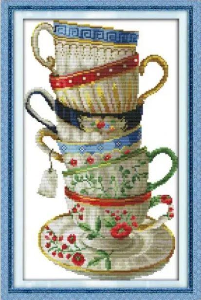 Набір для вишивання за нанесеною на канву схемою "Elegant coffee cup".AIDA 14CT printed , 28*42 см