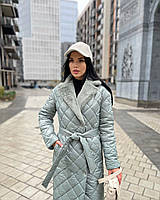 Зимнее женское пальто стеганое из плащевки на синтепоне выбор цвета | Женское пальто зима модное и стильное Оливка, 54