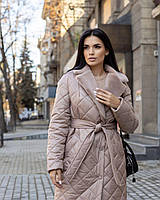 Зимнее женское пальто стеганое из плащевки на синтепоне выбор цвета | Женское пальто зима модное и стильное Какао, 40