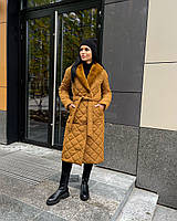 Зимнее женское пальто стеганое из плащевки на синтепоне выбор цвета | Женское пальто зима модное и стильное Карамель, 42