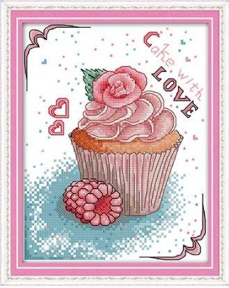 Набір для вишивання за нанесеною на канву схемою "Love cake". AIDA 14CT printed 19*22 см