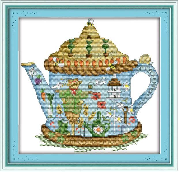 Набір для вишивання за нанесеною на канву схемою "The scarecrow teapot". AIDA 14CT printed, 28*27 см, фото 1