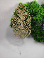 Золотой блестящий лист монстеры 35см украшение на рождество