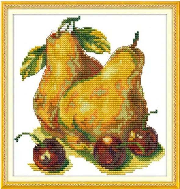 Набір для вишивання за нанесеною на канву схемою "Pear and cherries ". AIDA 14CT printed , 20*20 см