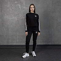 Зимовий спортивний костюм Adidas жіночий на флісі чорний Комплект утеплений Світшот + Штани Адідас