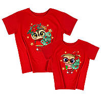 Новогодний набор футболок мама дочка "совы с ёлками" Family look