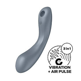 Вакуумний вібратор стимулятор клітора з вібрацією Satisfyer Curvy Trinity 1 Bluegrey, іграшка 3в1